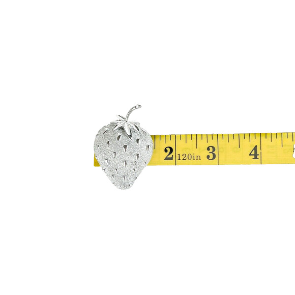Sarah Coventry Strawberry Ice Brooch Textured Silver Tone Fruit Pin 2" Vintage - Picture 9 of 10